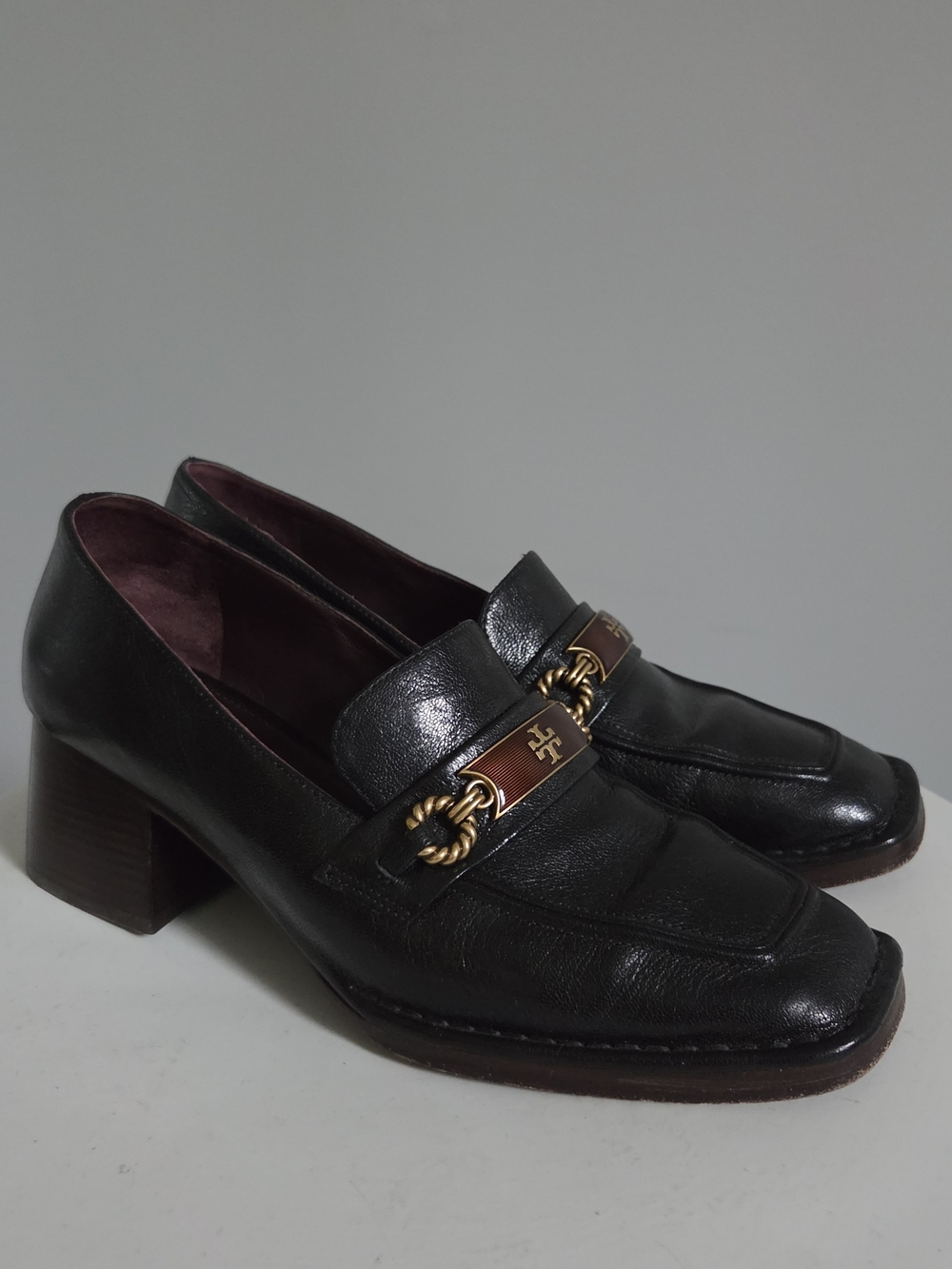 Tory Burch Loafer Style Block Heels Black Sz 8.5